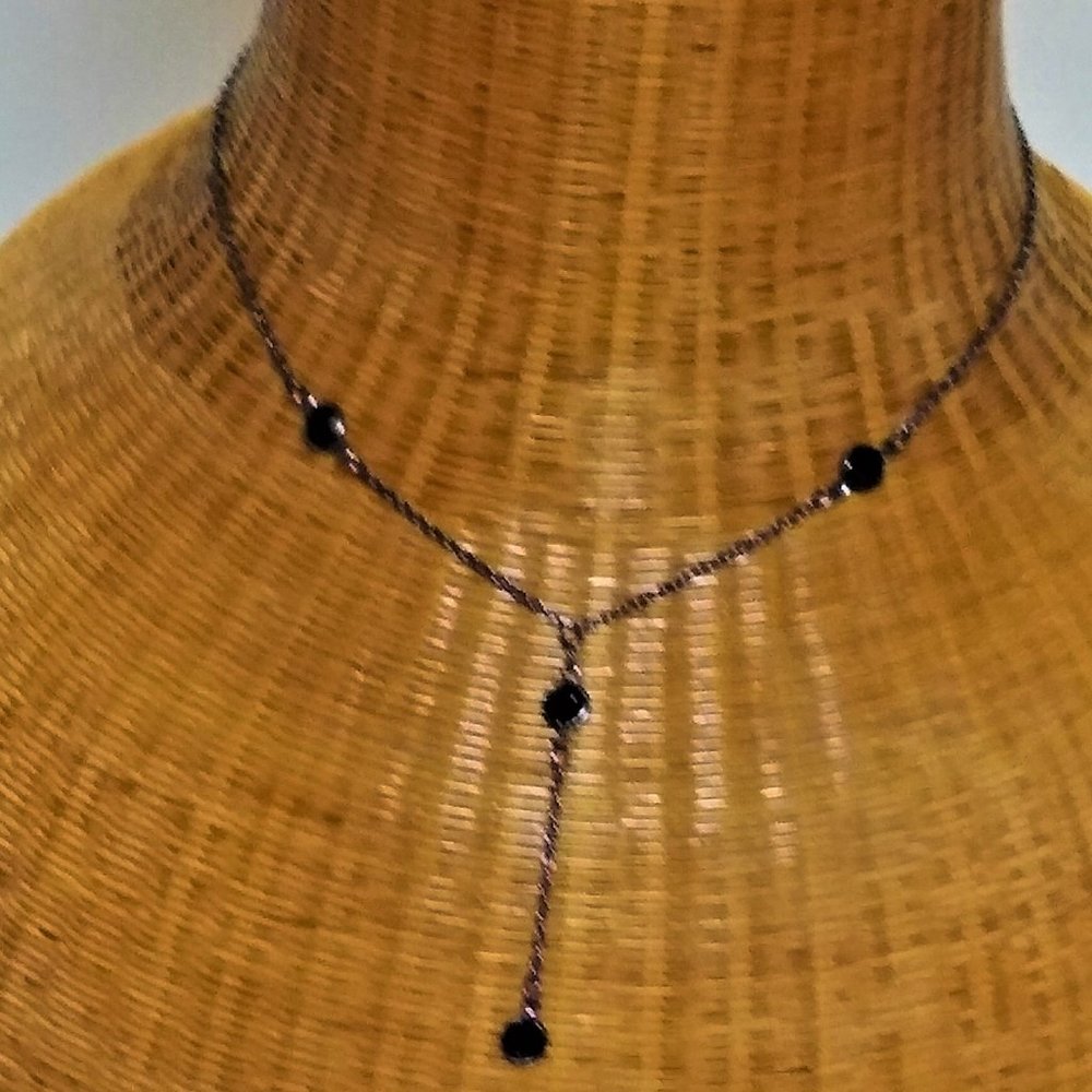 Classic Lariat Necklace with Black Faceted Stones
